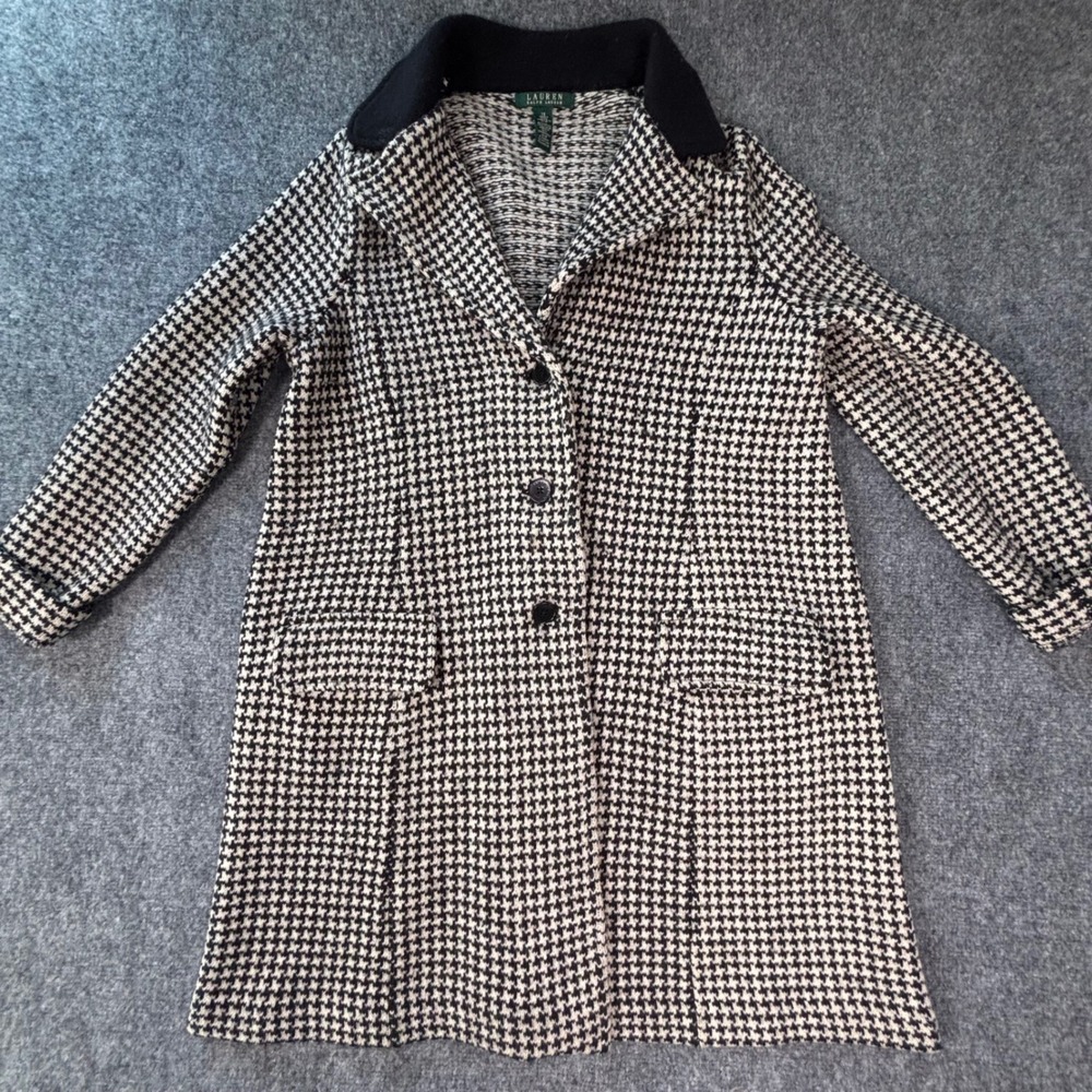 Lauren Ralph Lauren Houndstooth Merino Wool Lambswool Knit Coat 1X *Flaw